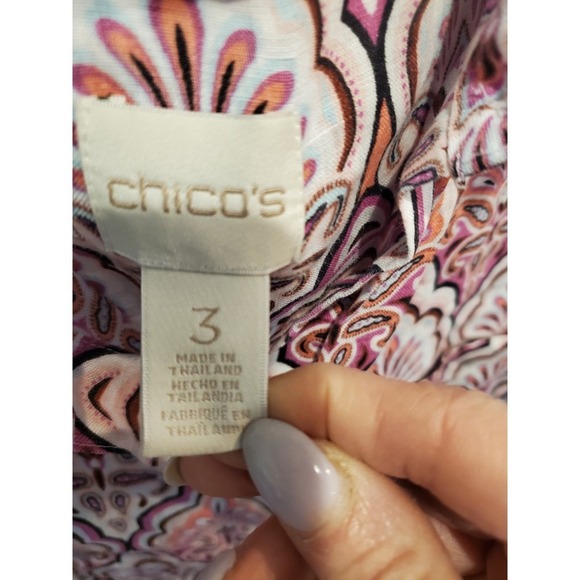 Chico's no iron 100% Linen Button down print shirt sz 3/XL - Picture 4 of 7